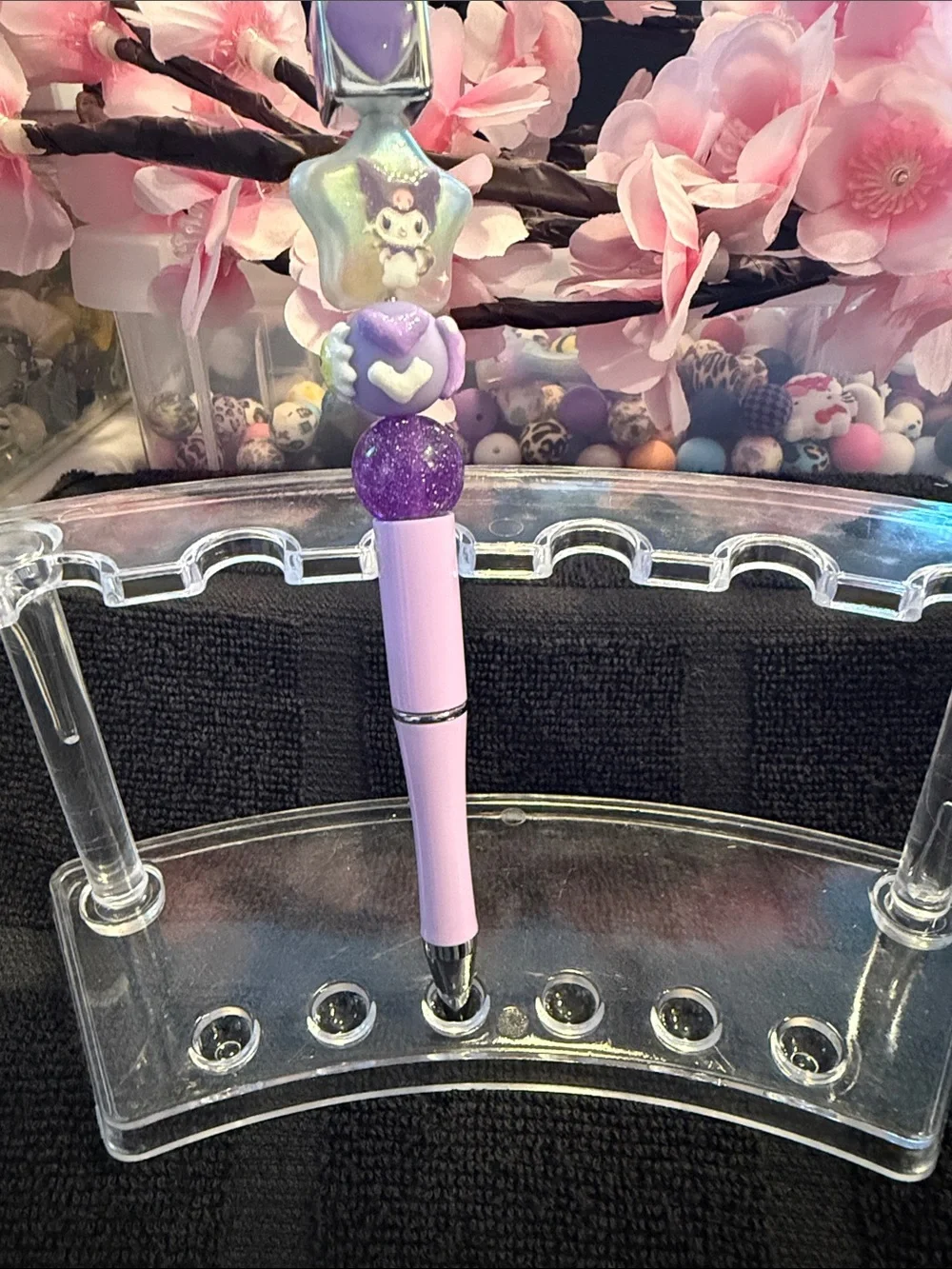 Lavender Star-Bead Decorative Kids Pen - Purple
